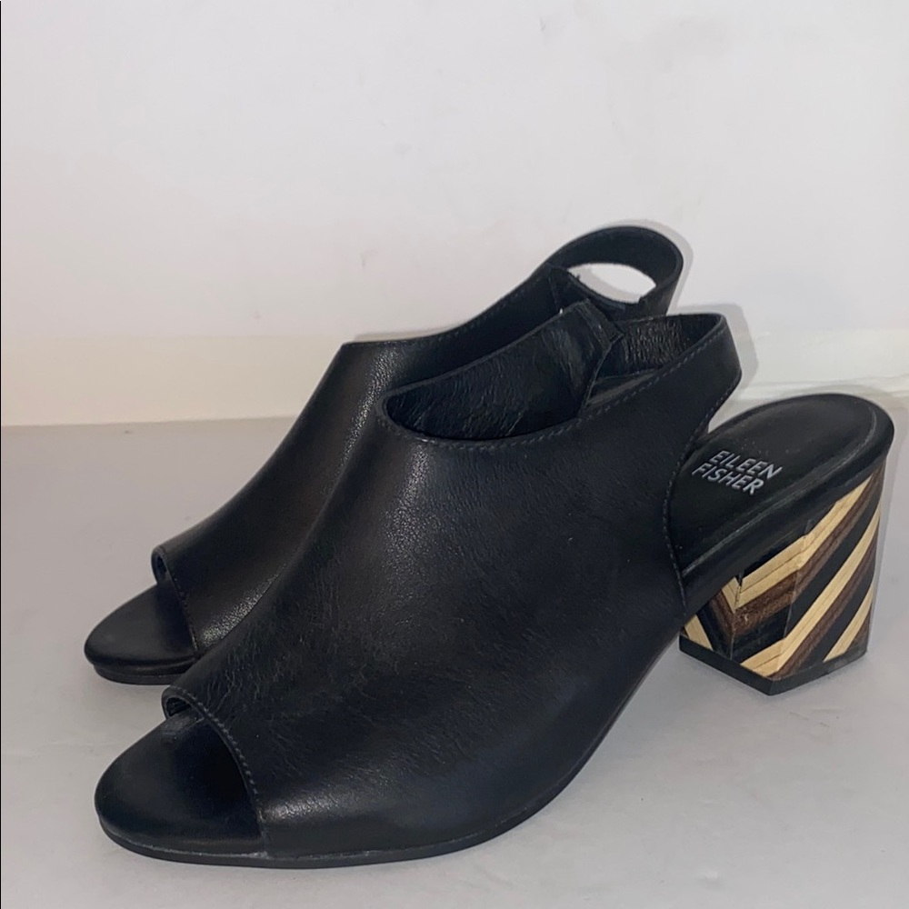 Eileen Fisher Bobbie Italian Leather Slingback with Striped Heel